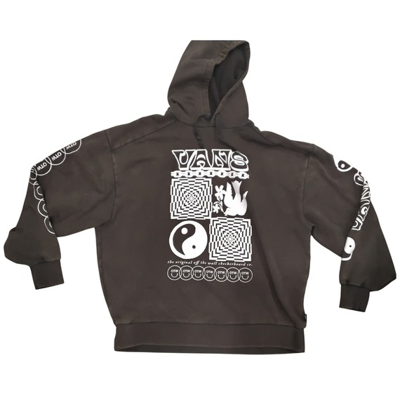 Vans Other - Vans Graphic Hoodie Sweatshirt Black Yin‎ Yang Checkerboard Print Long Sleeve -S